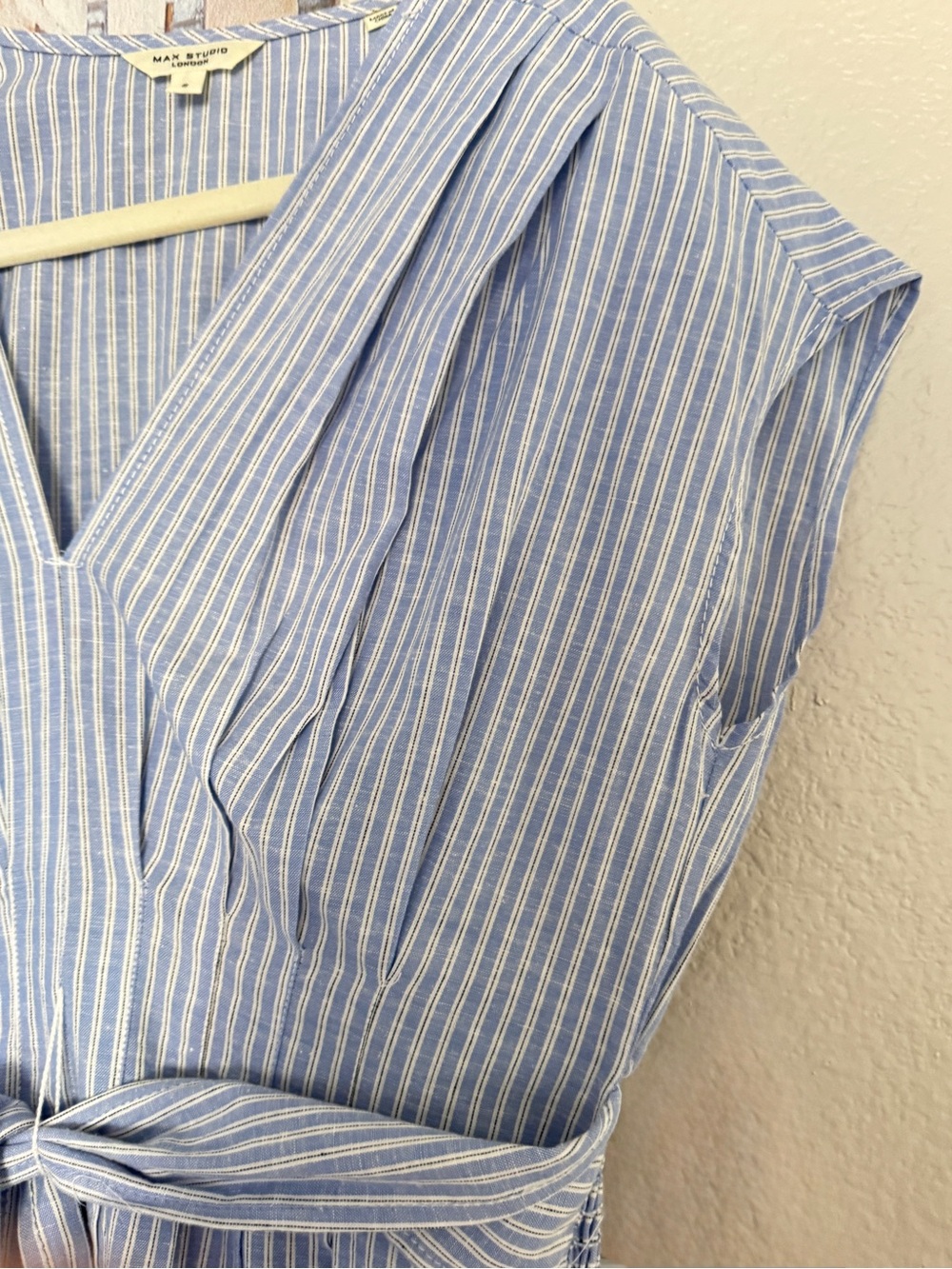 Max Studio Light Blue Stripe Tie-Waist Midi Dress size Small - Picture 15 of 16